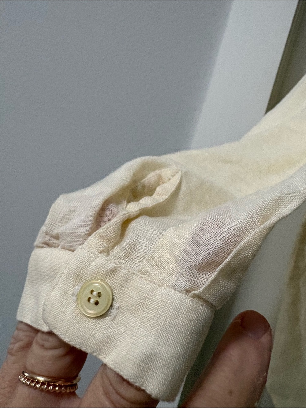 Pale Yellow Ruffle Front Button-Down Blouse - Picture 4 of 8